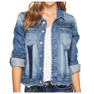 BLANKNYC World On Fire Jean Jacket Denim Patchwork Distressed Blue Medium